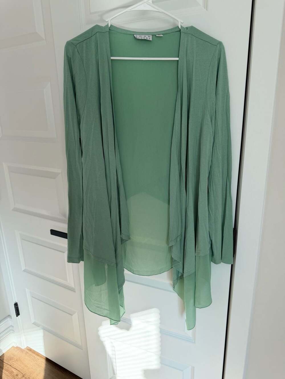Joan Rivers Women's Green Long Sleeve Open Front Asymmetrical Draped Cardigan